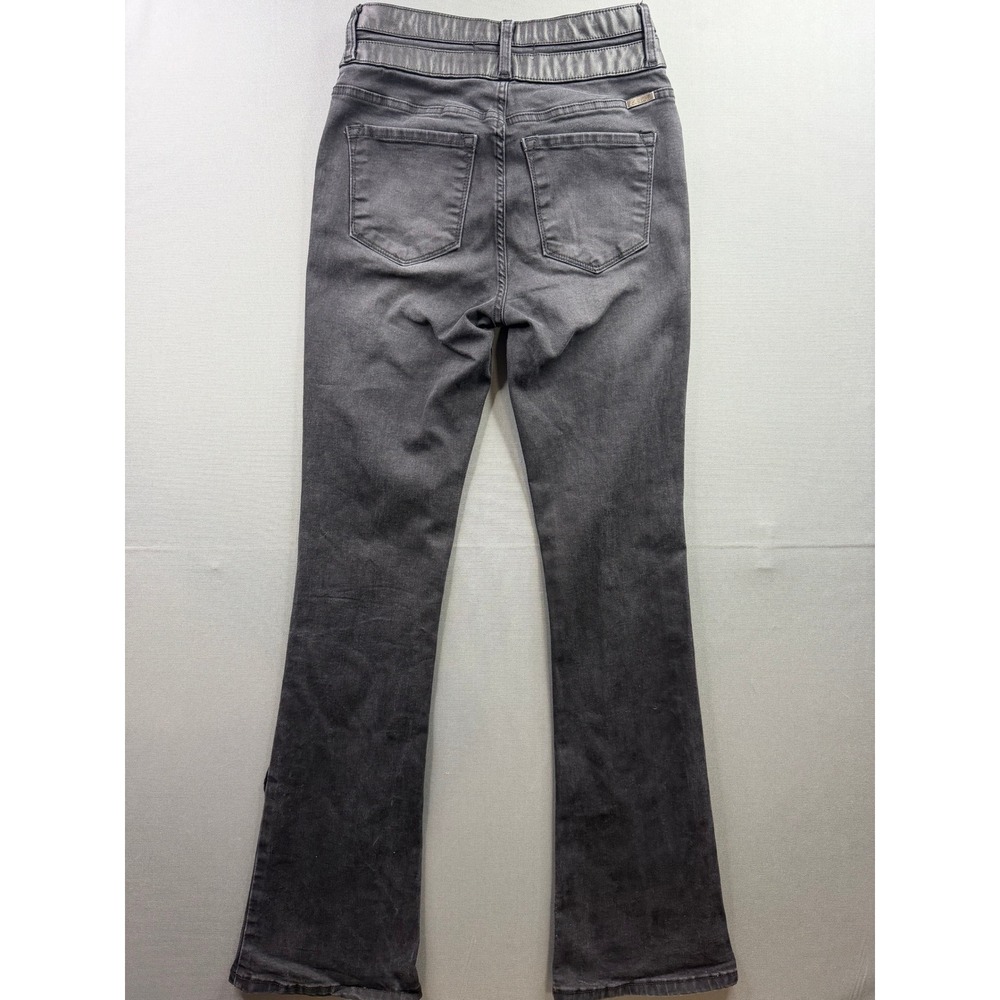 KanCan Flared Jeans Womens Gray Faux Leather Waistband 27x32